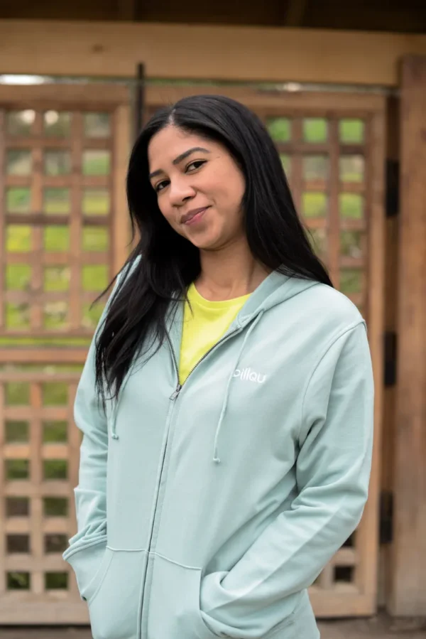 Polerón Hoddie unisex Verde con cierre hecho con algodón orgánico y poliéster reciclado - Pillqu - Imagen 6