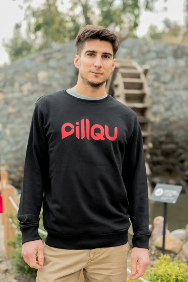 Polerón sudadera unisex negro de algodón orgánico y poliéster reciclado - Pillqu - Imagen 2