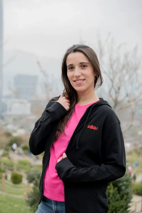 Polerón Hoddie unisex negro con cierre hecho con algodón orgánico y poliéster reciclado - Pillqu - Imagen 2