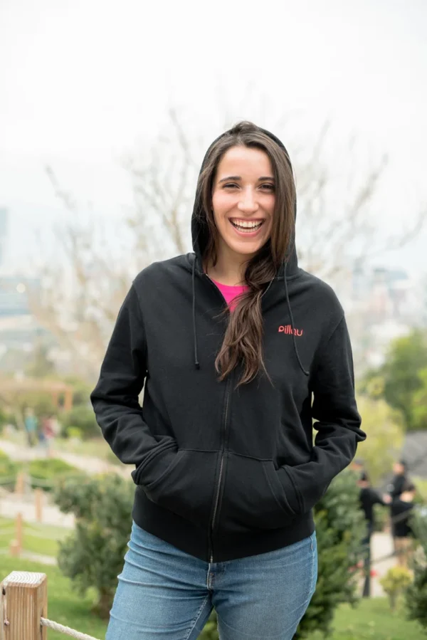 Polerón Hoddie unisex negro con cierre hecho con algodón orgánico y poliéster reciclado - Pillqu - Imagen 13