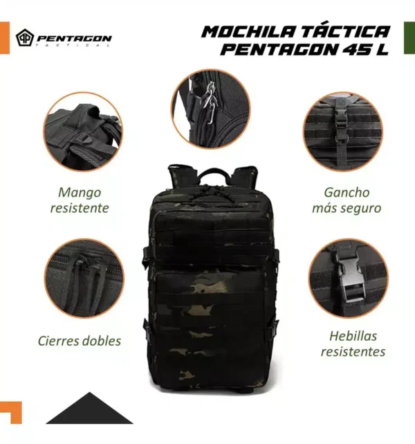 Mochila camuflada 45L impermeable outdoor - Imagen 5